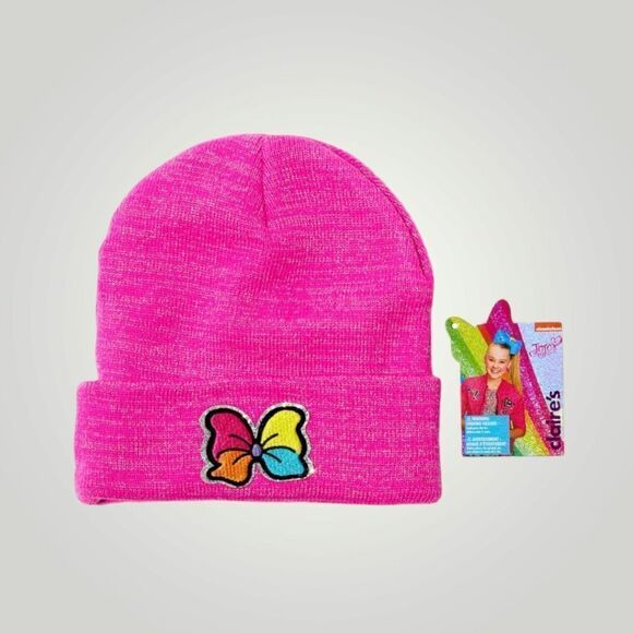 JoJo Siwa Claire's Exclusive Rainbow Bow Pink Beanie - Picture 1 of 4